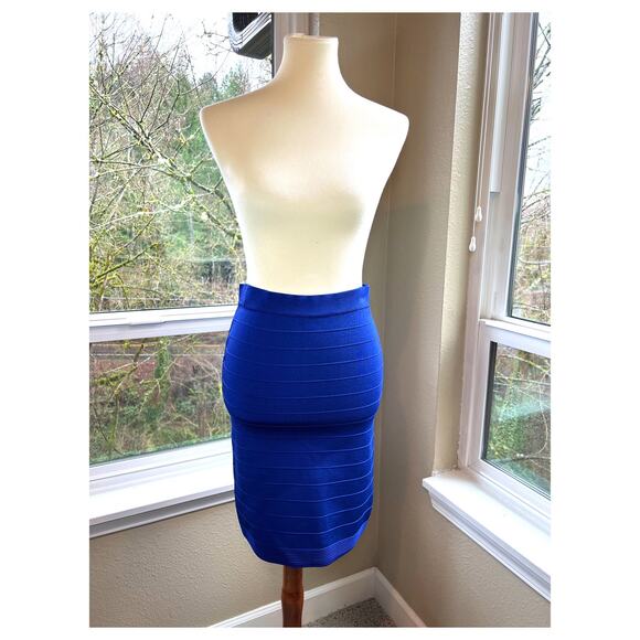 Vintage Skirt Cache 80s 90s Bright Blue Knit Pencil Regal size Small NWT - Picture 1 of 6